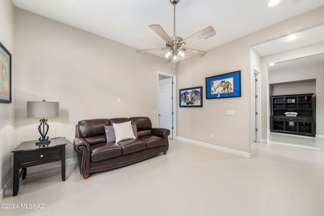 living room featuring ceiling fan