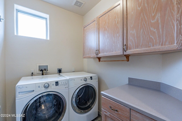 laundry room with cabinets and washer and dryer