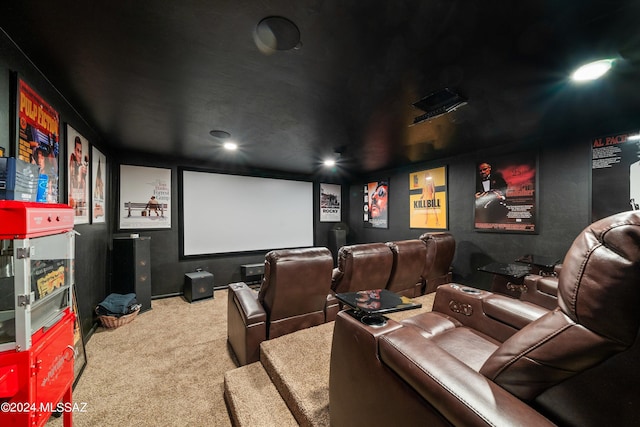 home theater room with carpet flooring