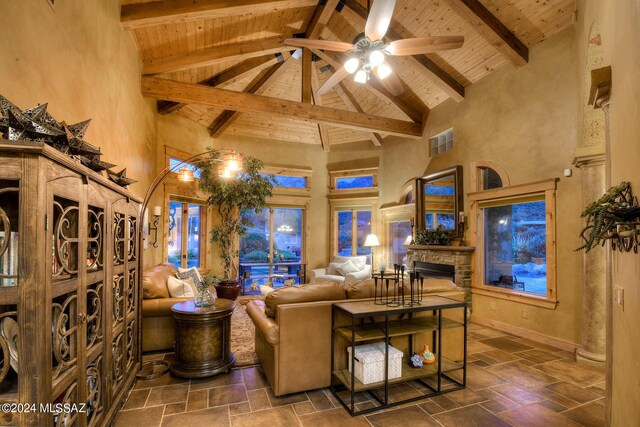 view of patio with a mountain view and fence