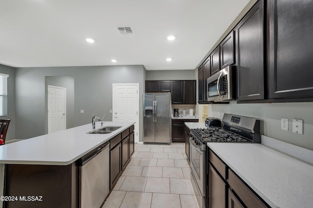 kitchen featuring visible vents, stainless steel appliances, a sink, and light countertops