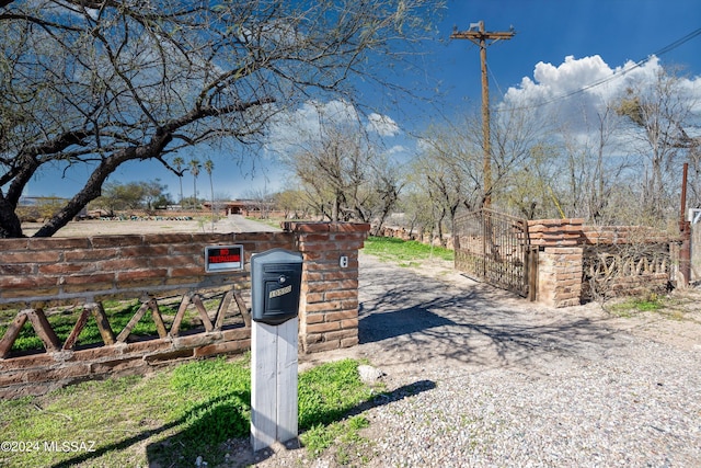 view of road with driveway and a gate