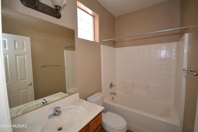 full bathroom with shower / bathtub combination, toilet, and vanity