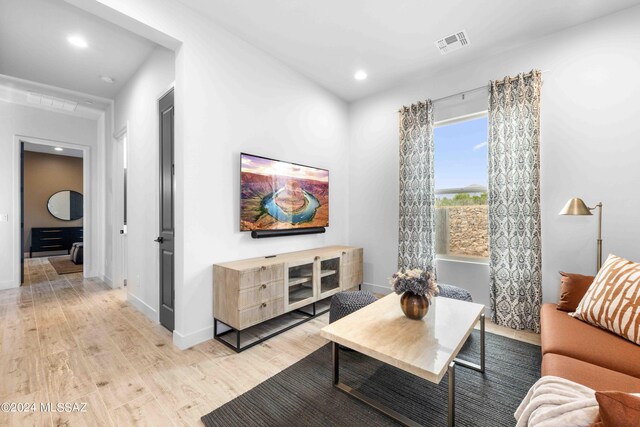 living room with light wood-type flooring