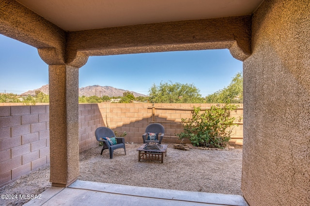 view of patio with a mountain view