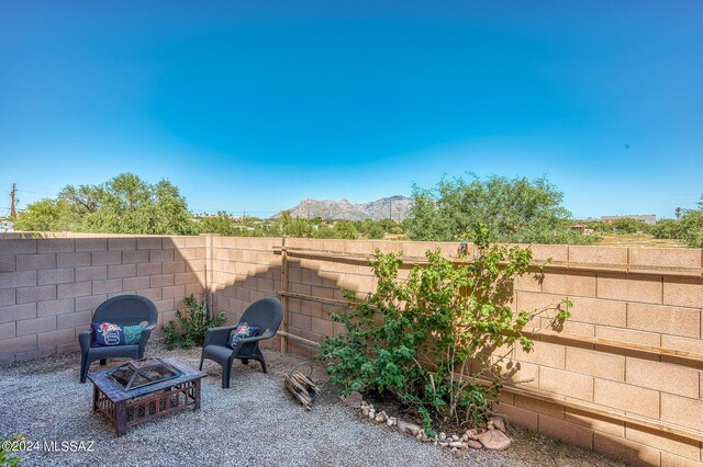 view of patio with a mountain view