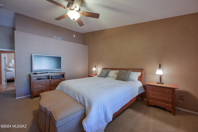 bedroom featuring carpet flooring and ceiling fan