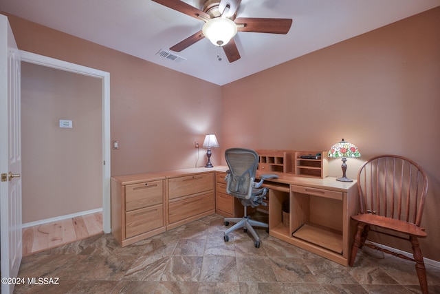 home office featuring ceiling fan