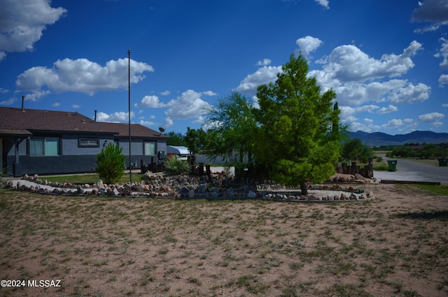 view of yard featuring a mountain view