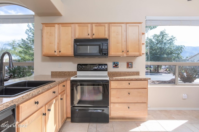 kitchen with a wealth of natural light, sink, and black appliances