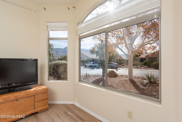 interior space featuring a mountain view