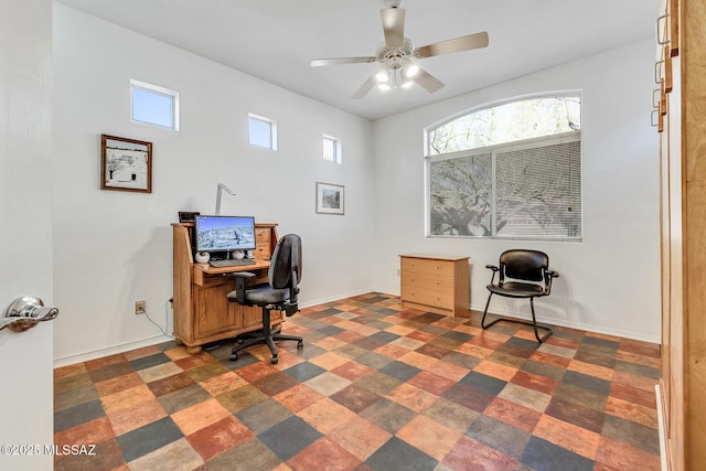 home office featuring ceiling fan