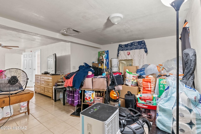 storage room featuring ceiling fan