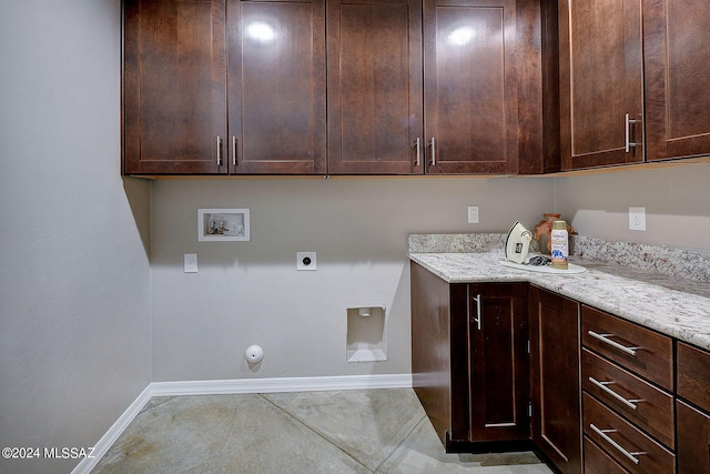 washroom with washer hookup, cabinets, electric dryer hookup, and hookup for a gas dryer