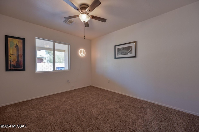 unfurnished room featuring carpet flooring and ceiling fan