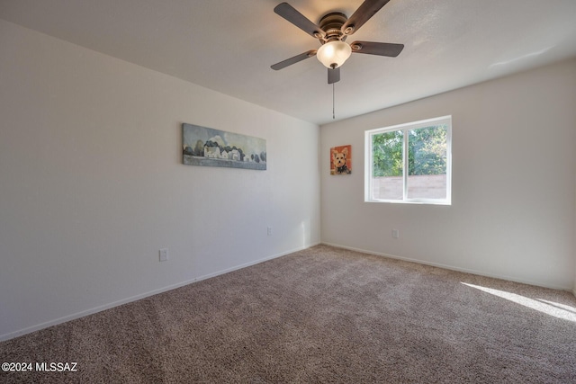 spare room featuring ceiling fan and carpet floors