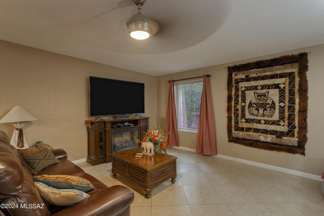 living room with light tile patterned floors