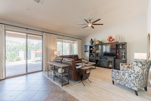 living room with ceiling fan