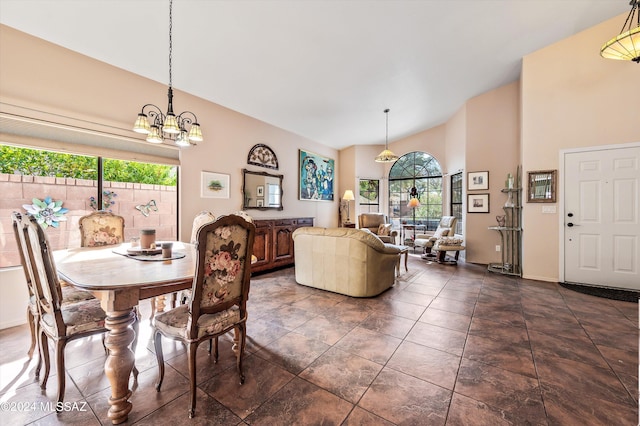 dining area featuring a chandelier