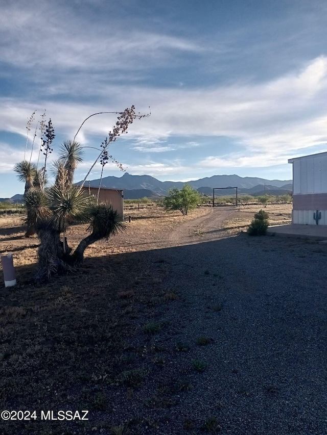 view of yard with a mountain view and a rural view