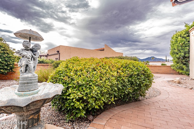 view of patio with a mountain view