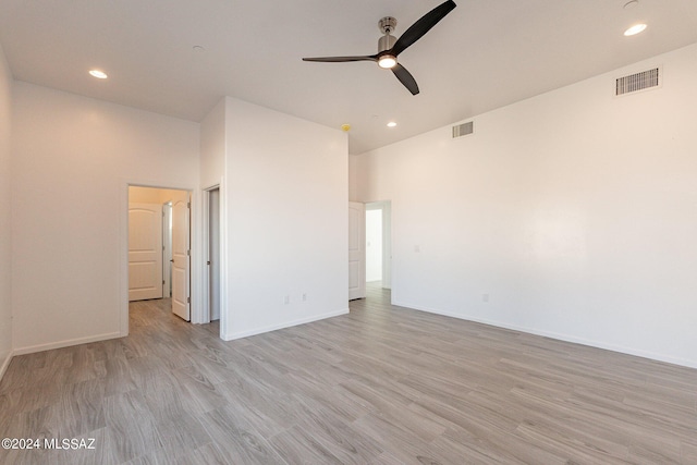 unfurnished bedroom with light hardwood / wood-style flooring and ceiling fan