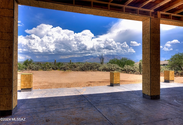 view of patio featuring a mountain view