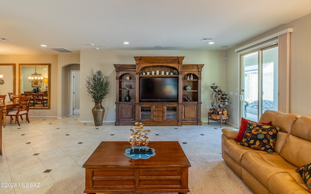 living room featuring light tile patterned floors