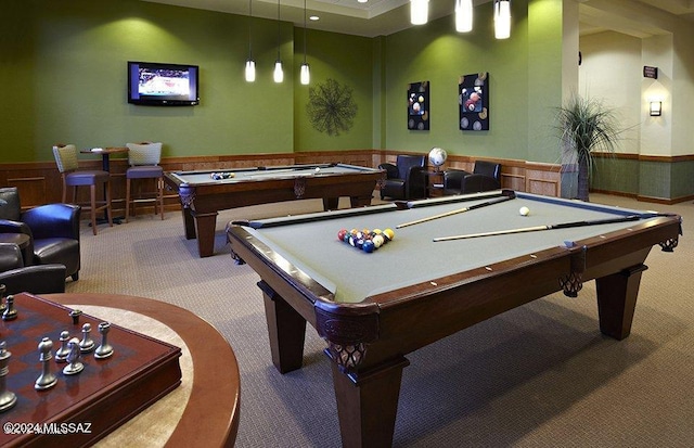 recreation room featuring pool table and carpet floors