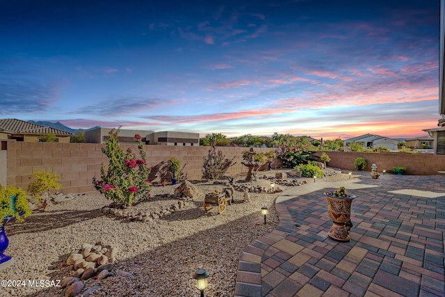 yard at dusk with a patio area