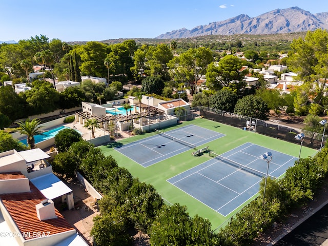 drone / aerial view featuring a mountain view