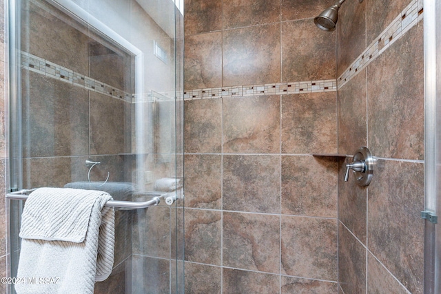 bathroom featuring a shower with shower door