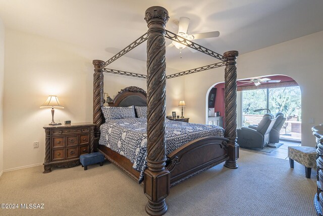 bedroom featuring ceiling fan and carpet floors