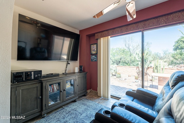 living room with ceiling fan