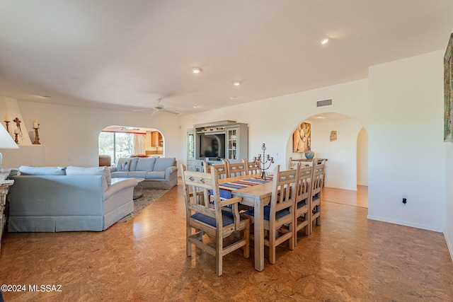 dining room with ceiling fan