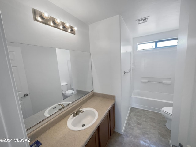 full bathroom with vanity, toilet, and visible vents