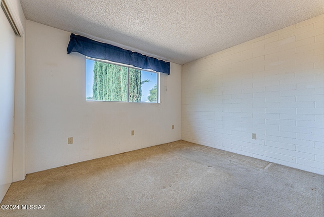 carpeted empty room with a textured ceiling