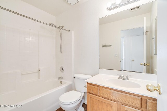 full bathroom with vanity, toilet, and tub / shower combination