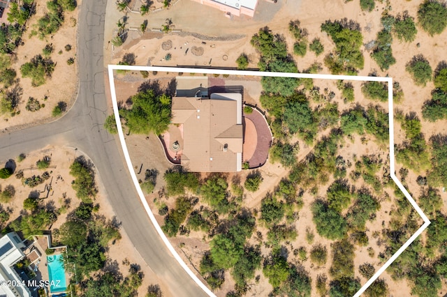 birds eye view of property featuring a mountain view