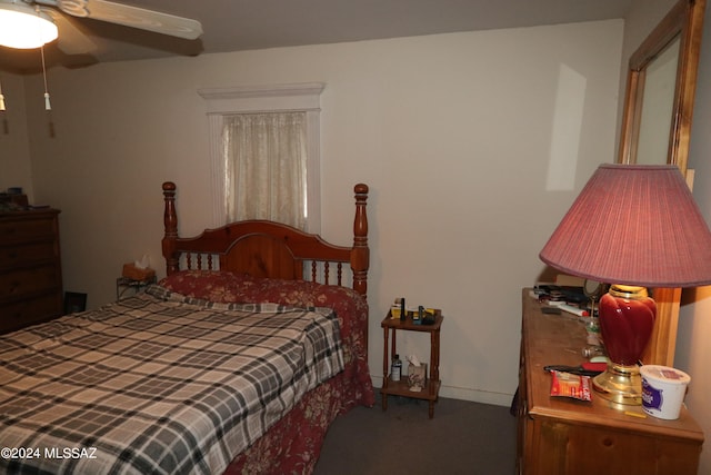 bedroom with carpet flooring and ceiling fan