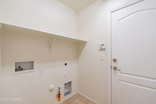 laundry room with hookup for a washing machine, hookup for a gas dryer, light tile patterned floors, and hookup for an electric dryer