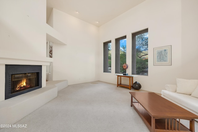 living room featuring light carpet