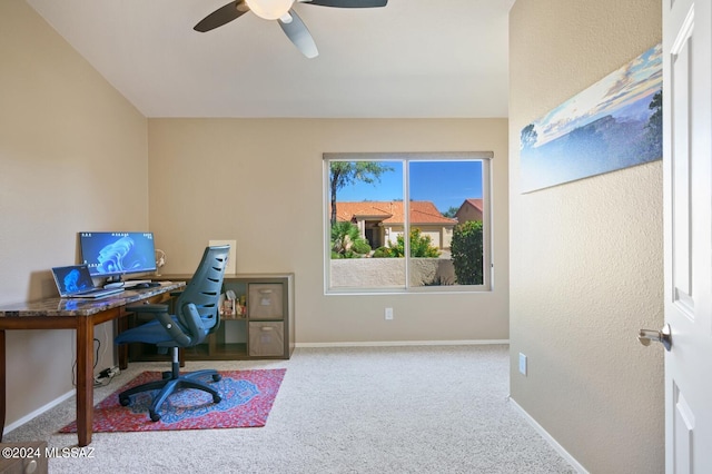 1892 E E Clf, Swallow Trail, Green Valley, AZ 85614 - carpeted home office with baseboards, a textured wall, and ceiling fan