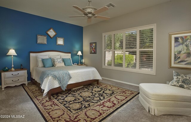 bedroom with carpet and ceiling fan