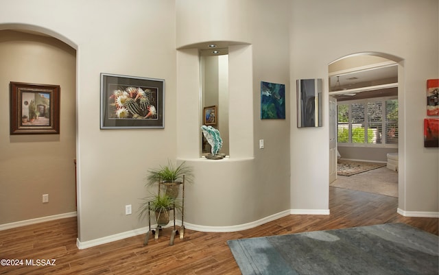 hallway with hardwood / wood-style floors