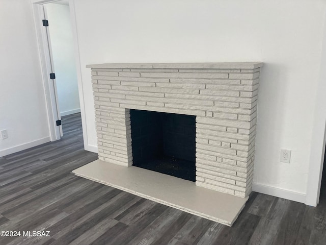 details featuring a fireplace and wood-type flooring