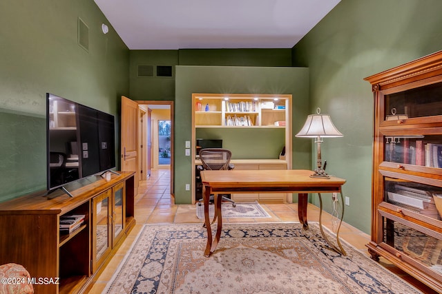 view of tiled home office