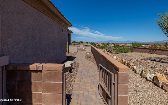 view of patio featuring a mountain view