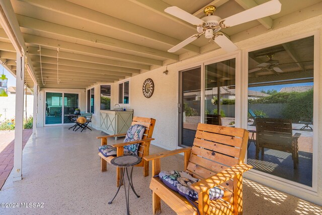 view of patio / terrace featuring a fire pit and a fenced backyard