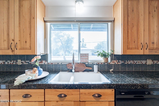 kitchen with decorative backsplash, dishwasher, and sink